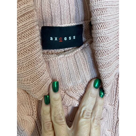 AXCESS Light Pink Cable Knit Sweater Turtle Neck Pullover - Picture 6 of 7